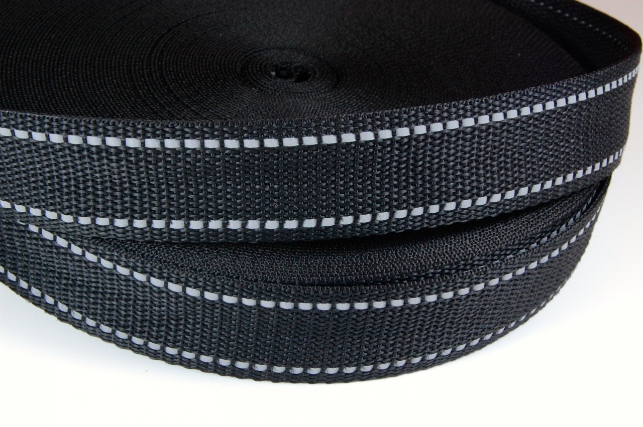 Popruh 30mm černý s 2 proužky