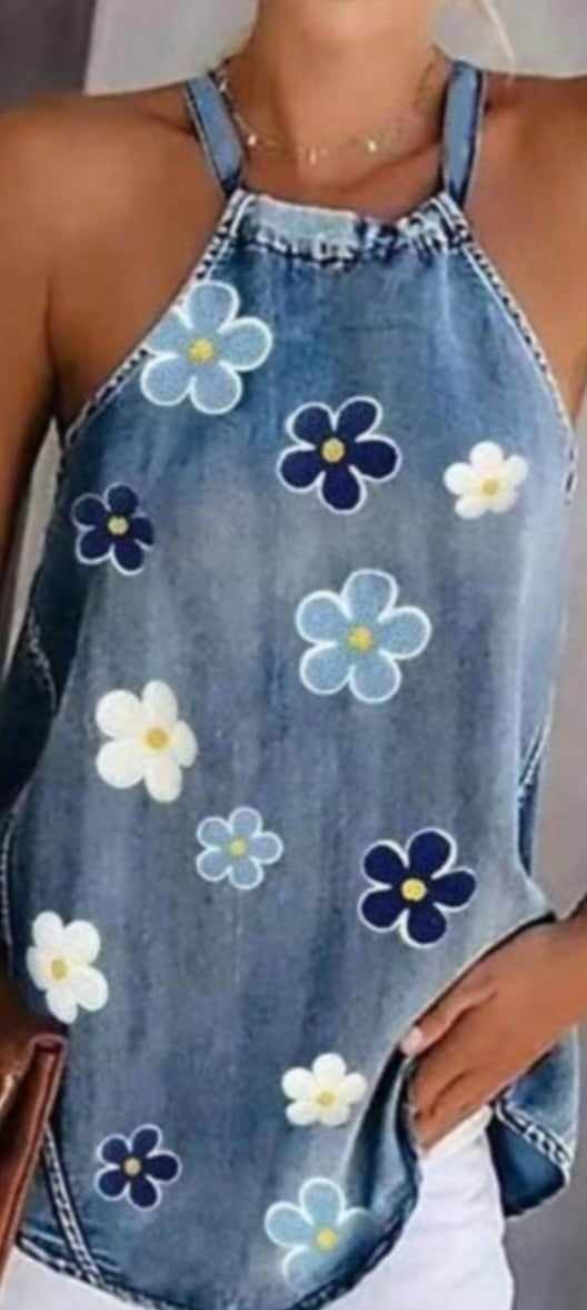Úplet- barevné květy na jeans