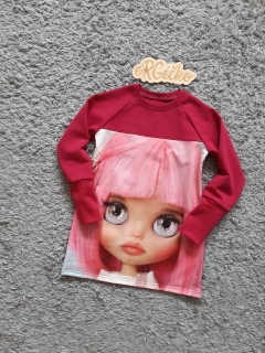 Panel - Panenka a růžové krátké vlásky na teplákovině 44,5x53 cm